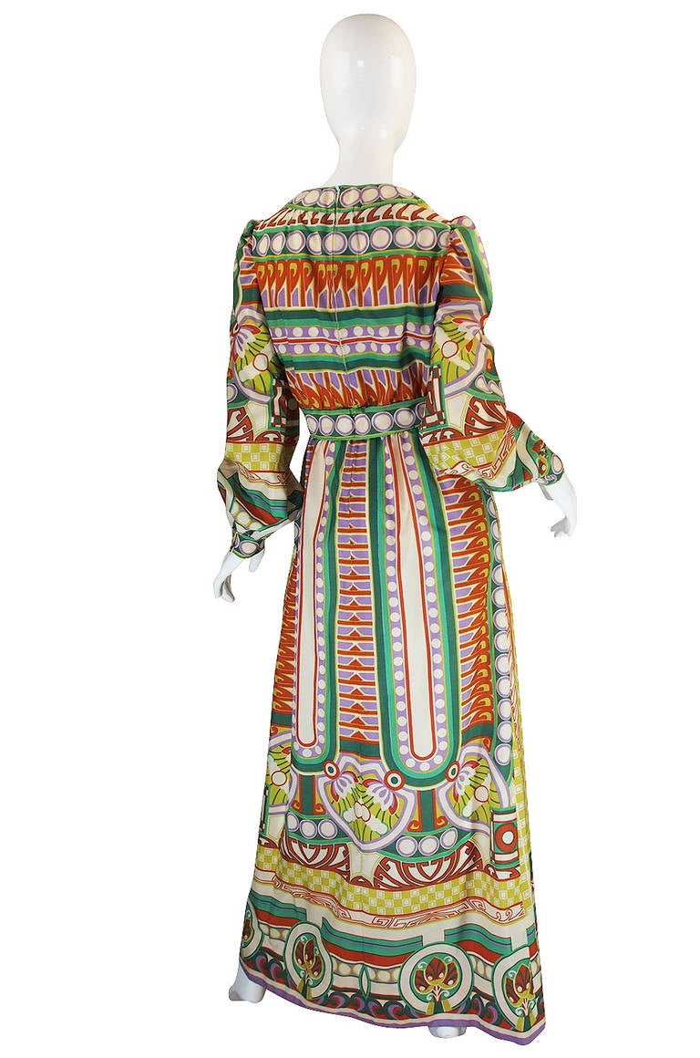 1960s Tribal Print Silk Malcolm Starr Mxi Dress at 1stDibs