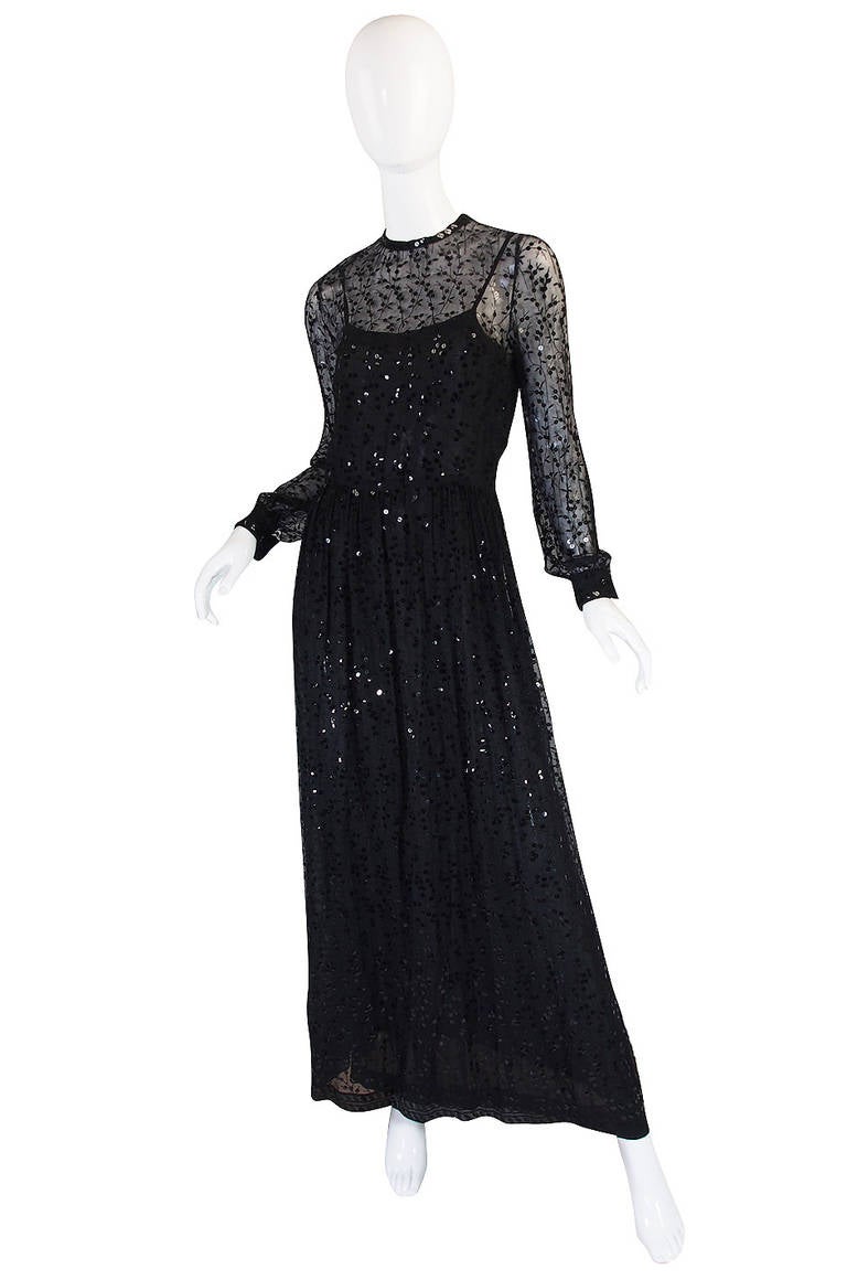 Black c 1983-85 Heavily Sequinned Chanel Silk Chiffon Dress