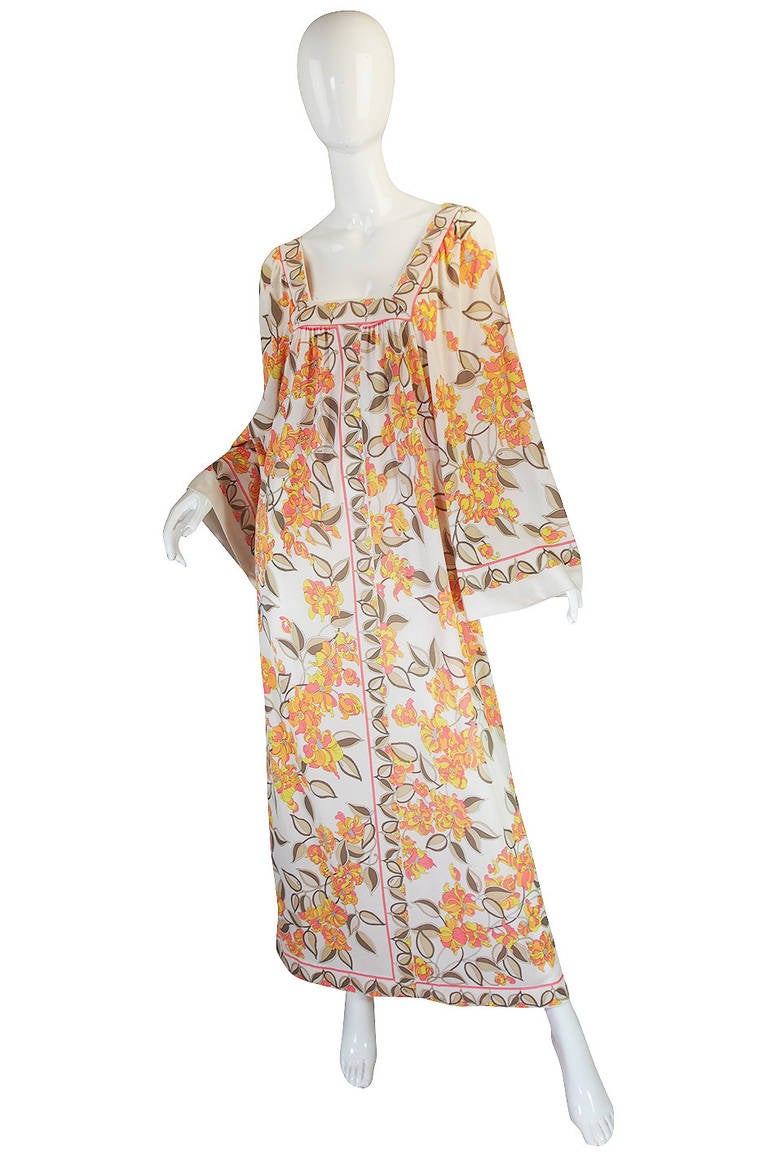 Beige 1960s Emilio Pucci for Formit Rogers Printed Caftan Dress