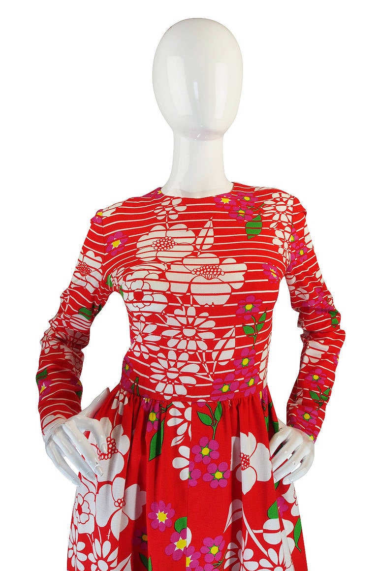 Women's Rare 1971 Lanvin Floral & Stripe Print Maxi Dress