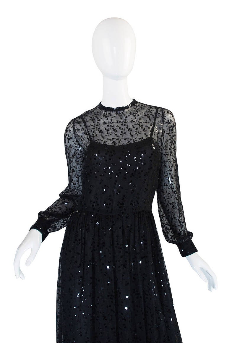 c 1983-85 Heavily Sequinned Chanel Silk Chiffon Dress In Excellent Condition In Rockwood, ON