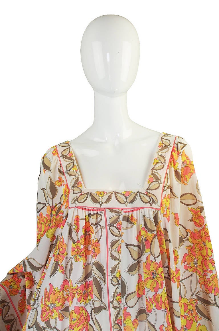 1960s Emilio Pucci for Formit Rogers Printed Caftan Dress In Excellent Condition In Rockwood, ON