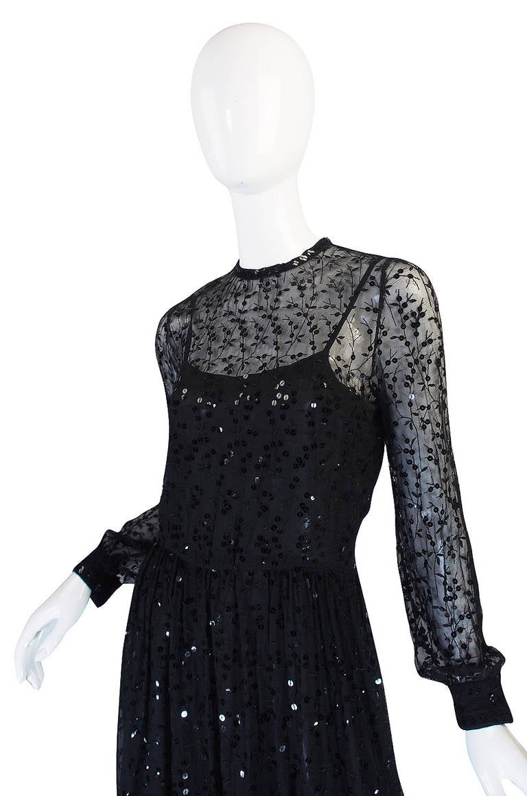 Women's c 1983-85 Heavily Sequinned Chanel Silk Chiffon Dress