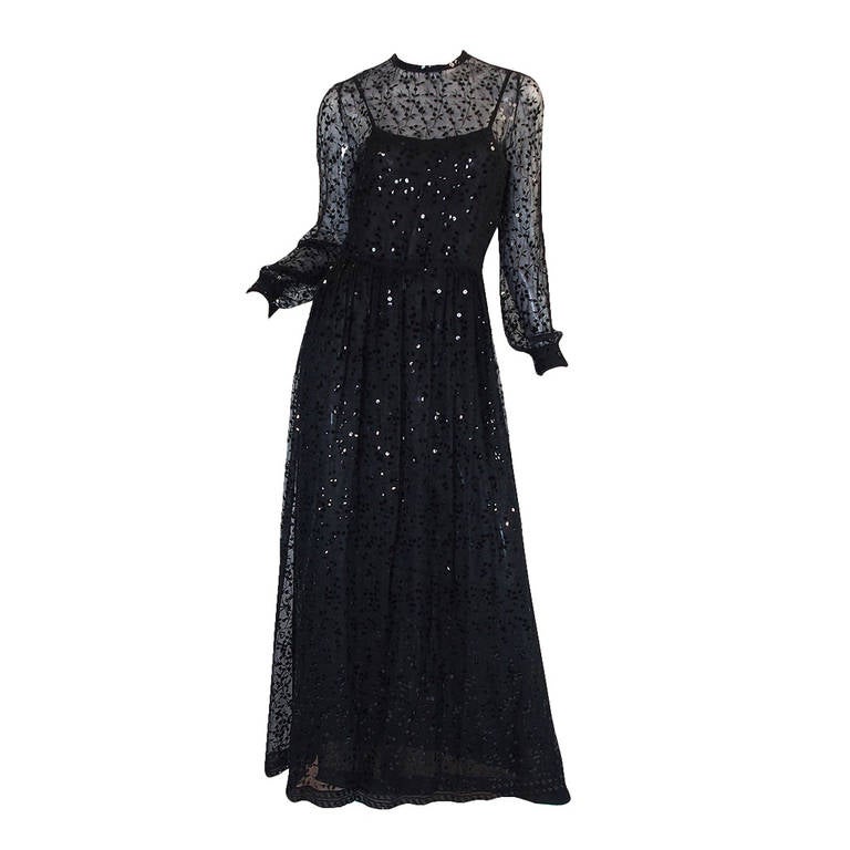 c 1983-85 Heavily Sequinned Chanel Silk Chiffon Dress at 1stDibs
