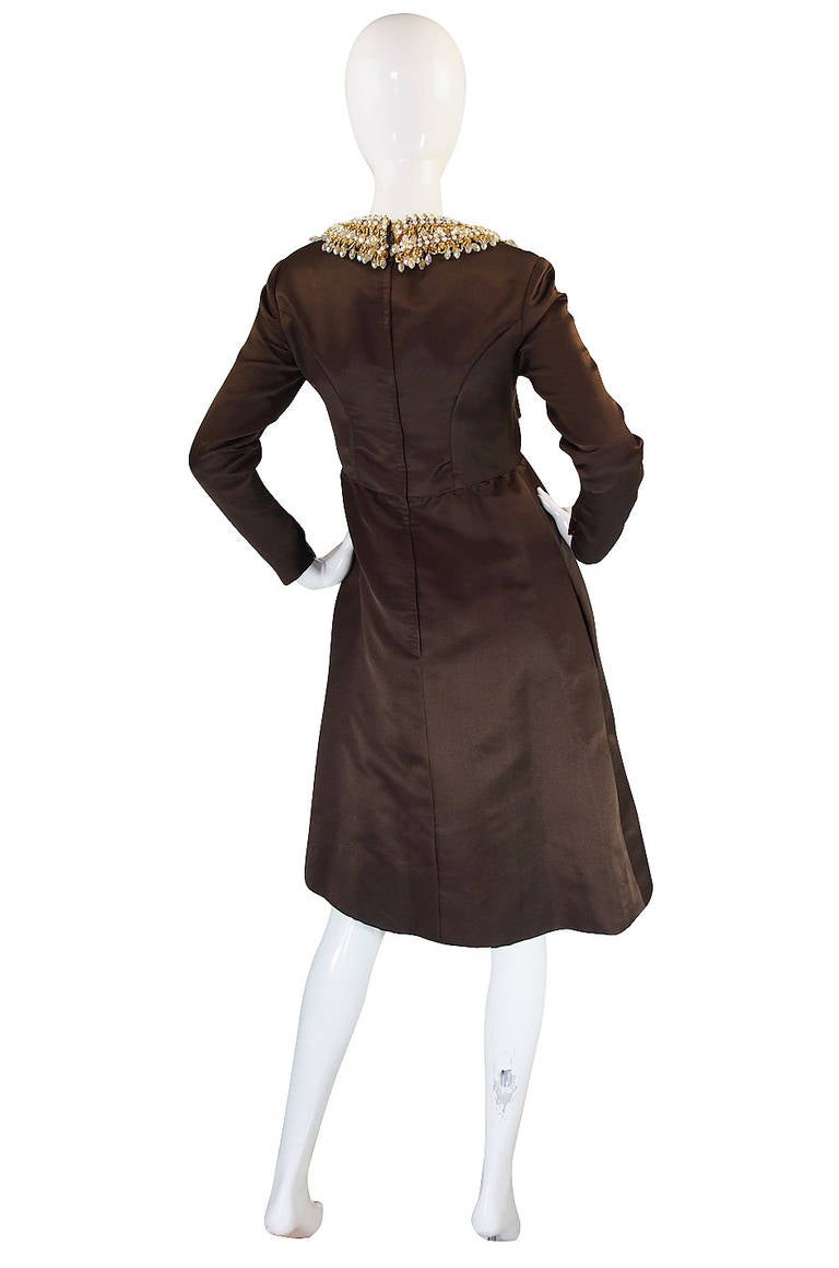 1960s Heavily Beaded Neckline Sarmi Silk Dress For Sale at 1stDibs