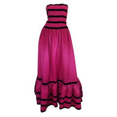 Vintage 1980s Pink Silk Oscar de la Renta Bow Back Gown