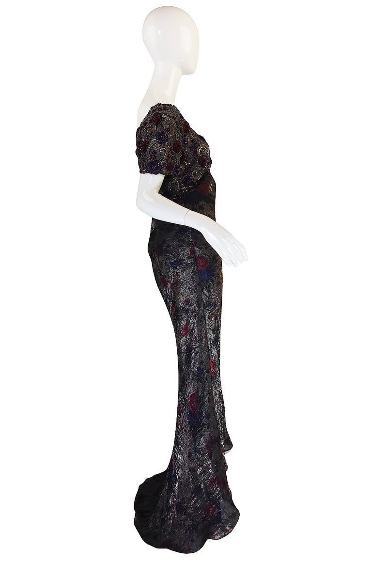Black 1980s Trained Bellville Sassoon Heavily Beaded Gown