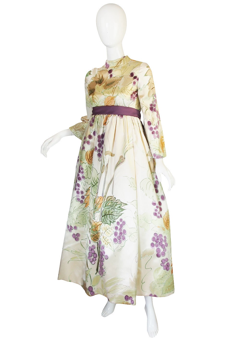 1960s Rare Hand Painted George Halley Silk Gown In Excellent Condition In Rockwood, ON