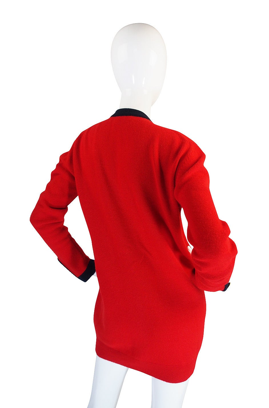 1993A Classic Red Chanel Cashemere Cardigan In Excellent Condition For Sale In Rockwood, ON