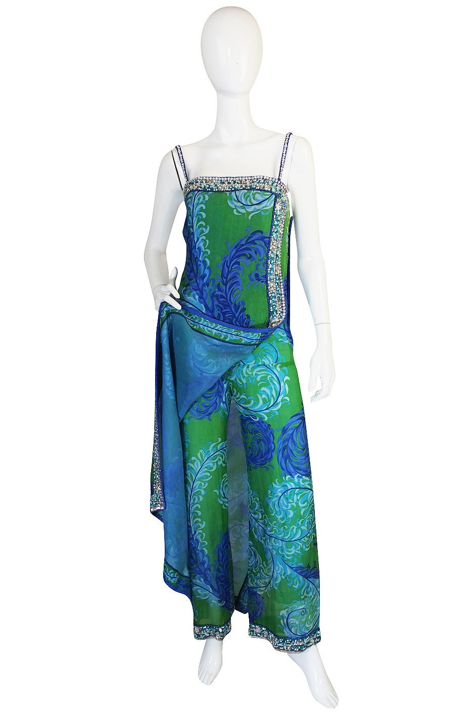 Blue Rare 1960s Emilio Pucci Couture Beaded Jumpsuit