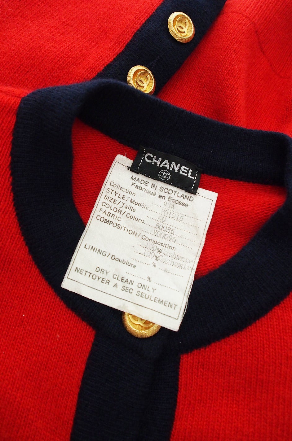 1993A Classic Red Chanel Cashemere Cardigan For Sale 3