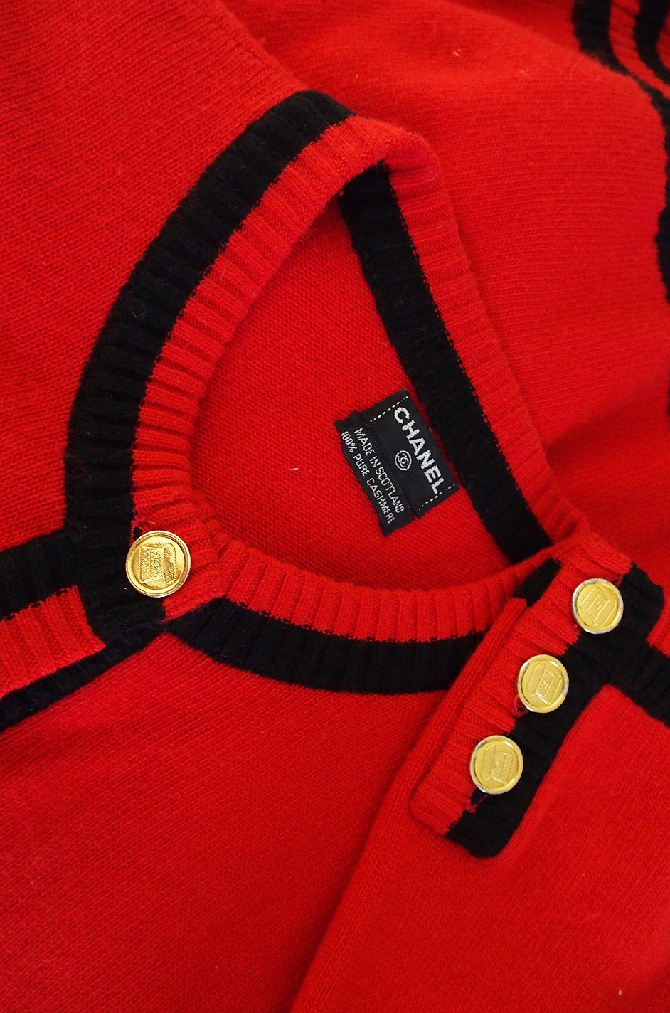 1990s Red Chanel Cashmere Classic Cardigan 1