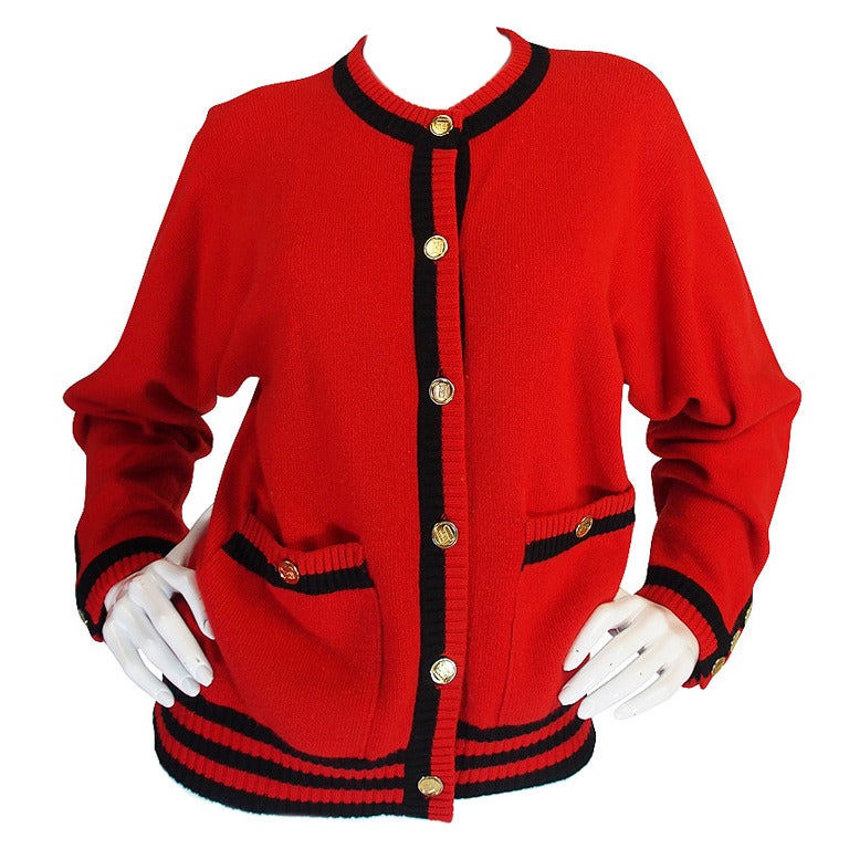 1990s Red Chanel Cashmere Classic Cardigan at 1stDibs