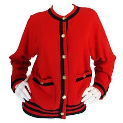 1990s Red Chanel Cashmere Classic Cardigan