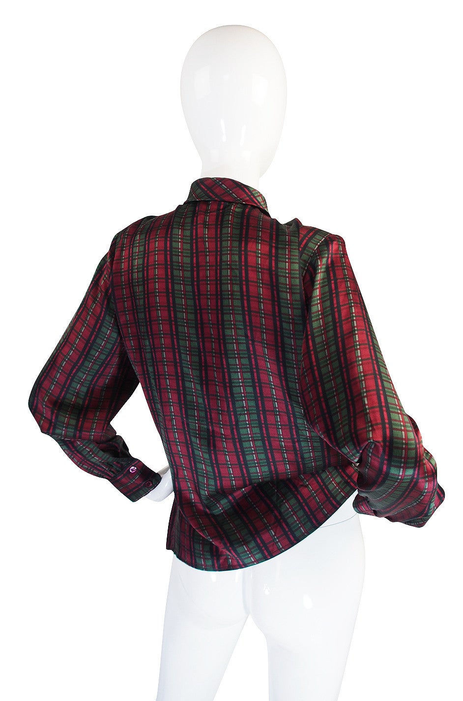 1970s Plaid Yves Saint Laurent Silk Top In Excellent Condition In Rockwood, ON