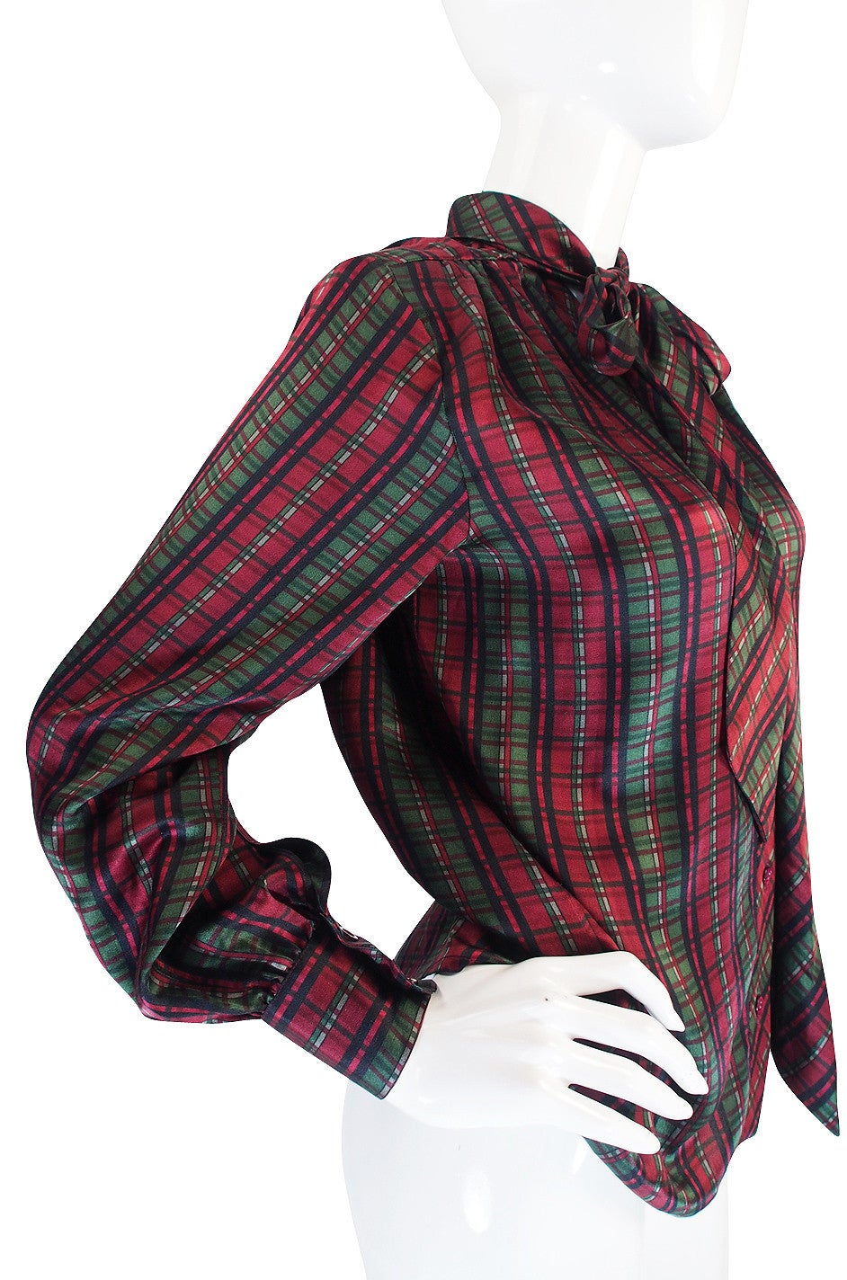 Women's 1970s Plaid Yves Saint Laurent Silk Top