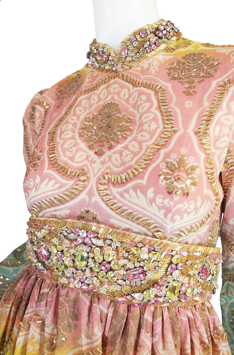 1960s George Halley Silk & Jewel Gypsy Gown 4