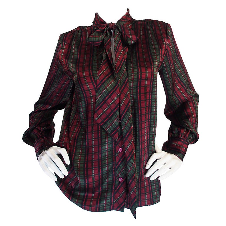 1970s Plaid Yves Saint Laurent Silk Top