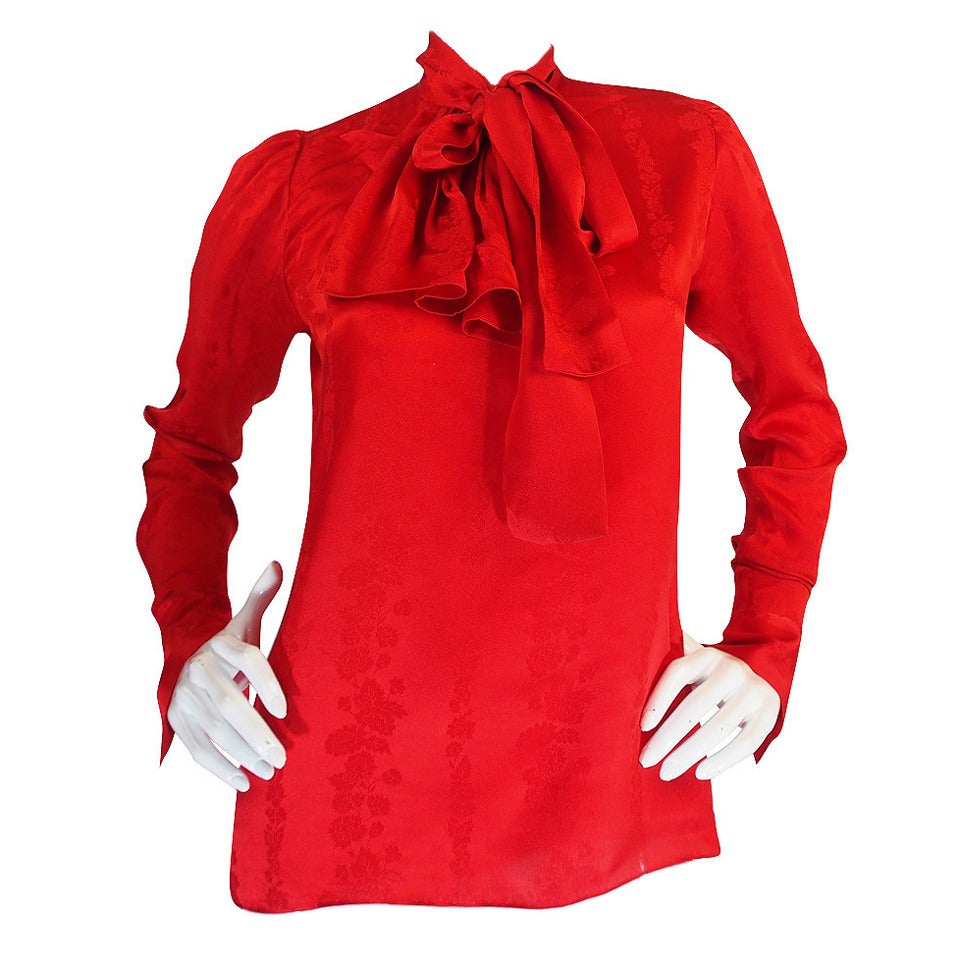 1979 Yves Saint Laurent Haute Couture Red Silk Top For Sale
