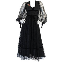 1971 Thea Porter Brocade Cotton Gauze & Lace Dress