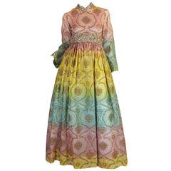 Vintage 1960s George Halley Silk & Jewel Gypsy Gown