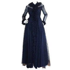 1960s Deep Blue Silk Tulle Alfred Bosand Gown