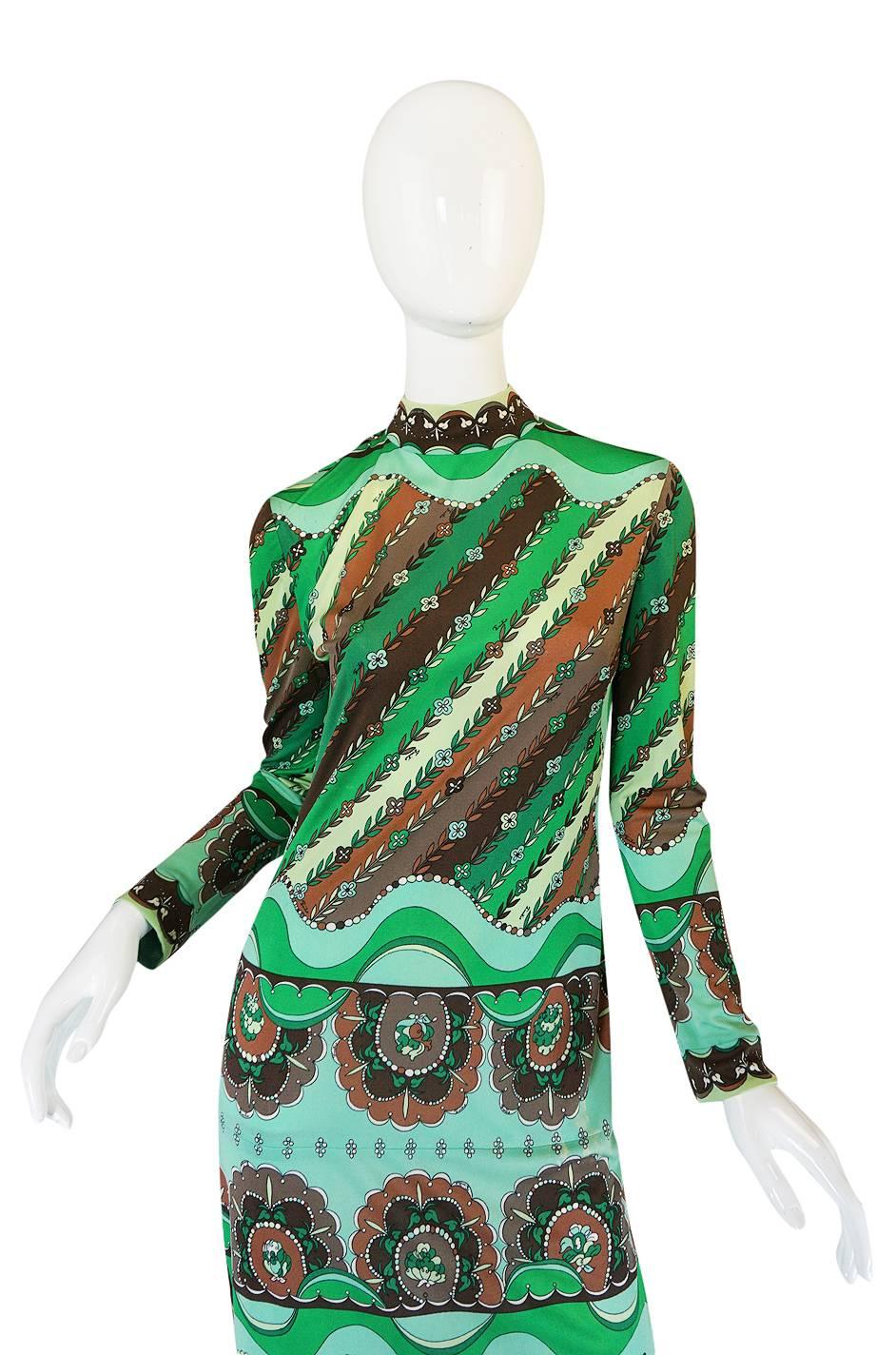 Women's 1970s Green Print Emilio Pucci Silk Jersey Dress