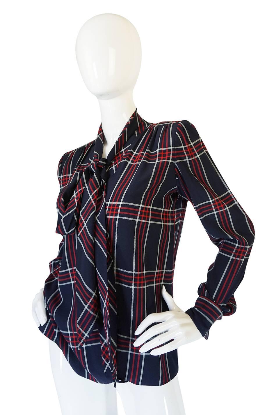 1979 Haute Couture Plaid Silk Yves Saint Laurent Top In Excellent Condition In Rockwood, ON