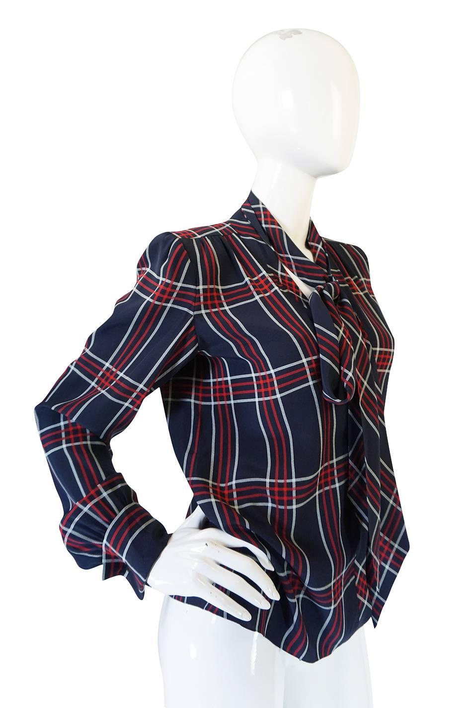Women's 1979 Haute Couture Plaid Silk Yves Saint Laurent Top