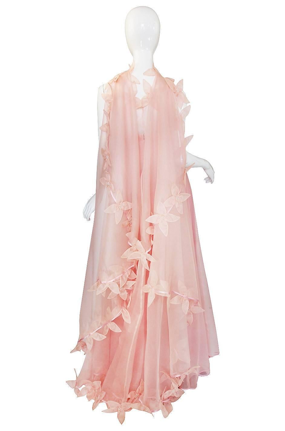 Women's Dramatic 1975 Loris Azzaro Couture Pink Silk Gown & Cape