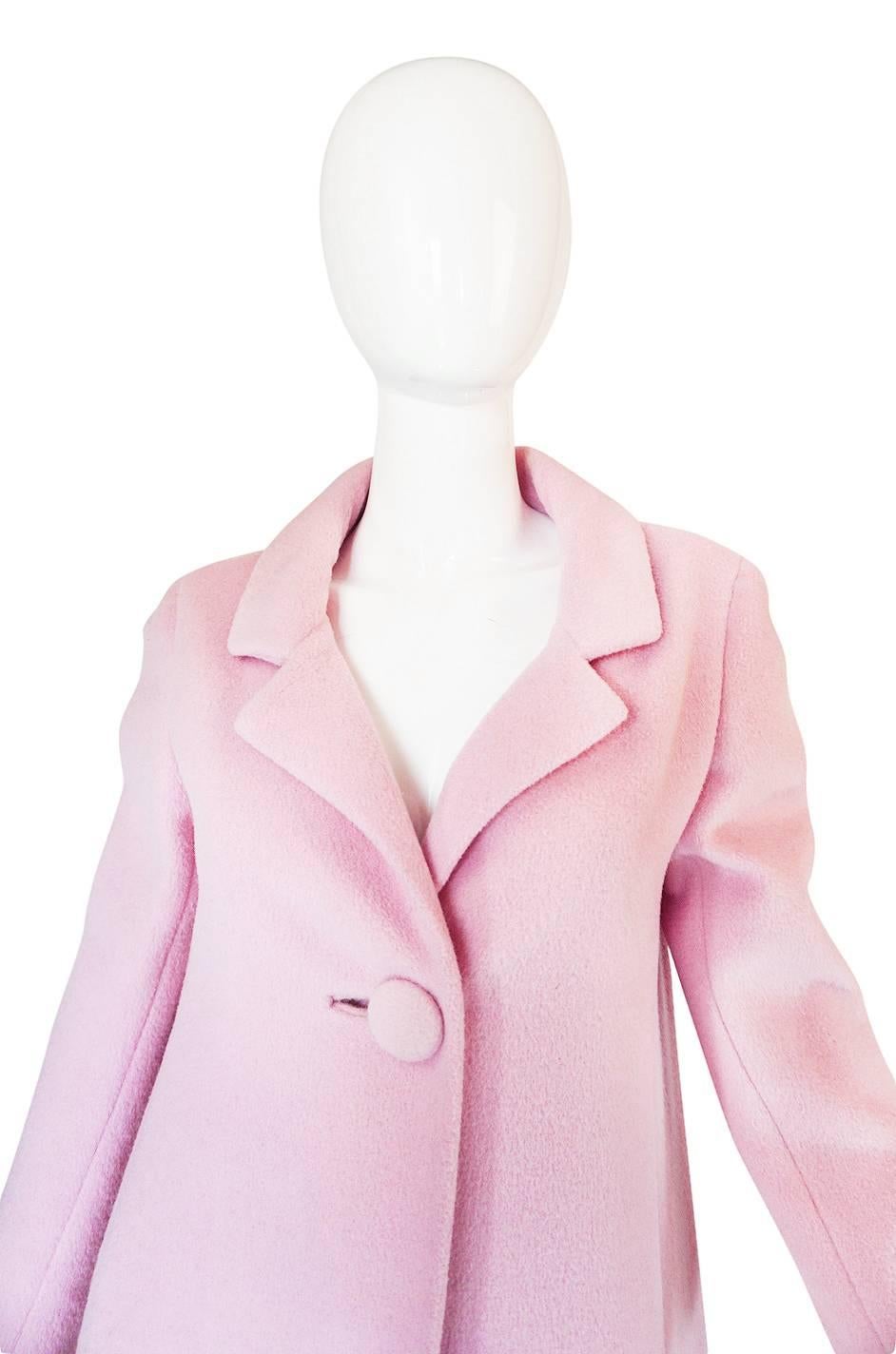 Beige 1960s Early Anne Klein Supermodel Length Pink Wool Coat