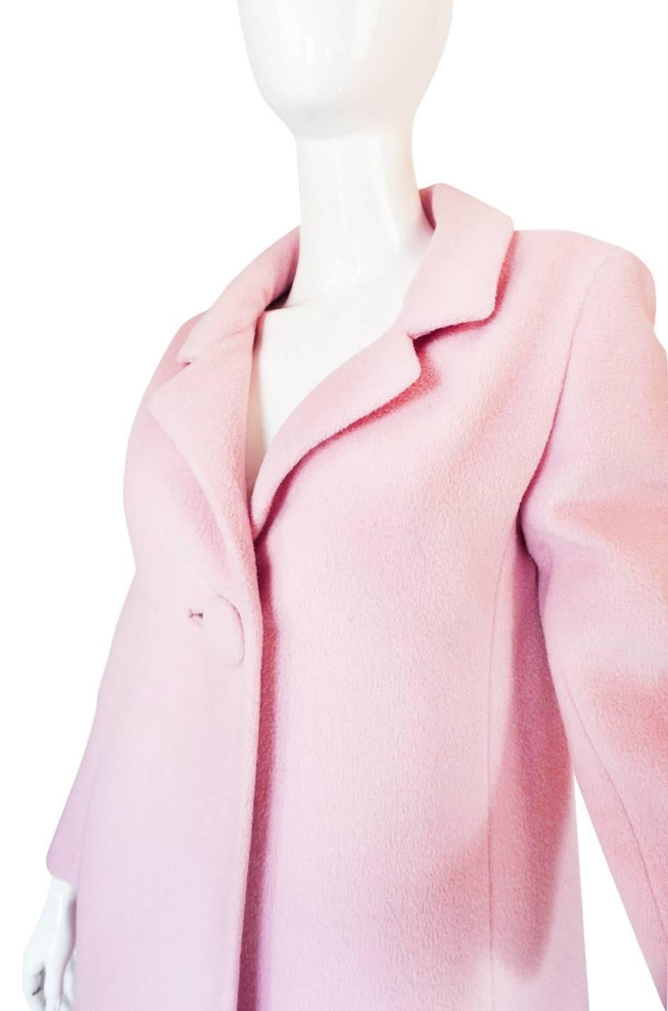 Women's 1960s Early Anne Klein Supermodel Length Pink Wool Coat