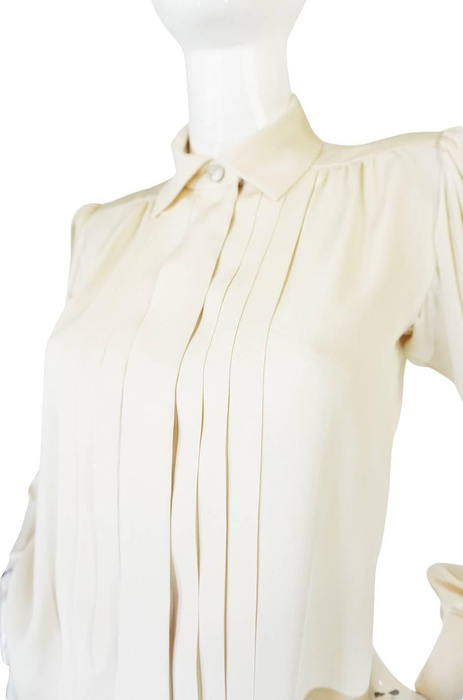 Women's c.1979 Haute Couture Cream Silk Yves Saint Laurent Top