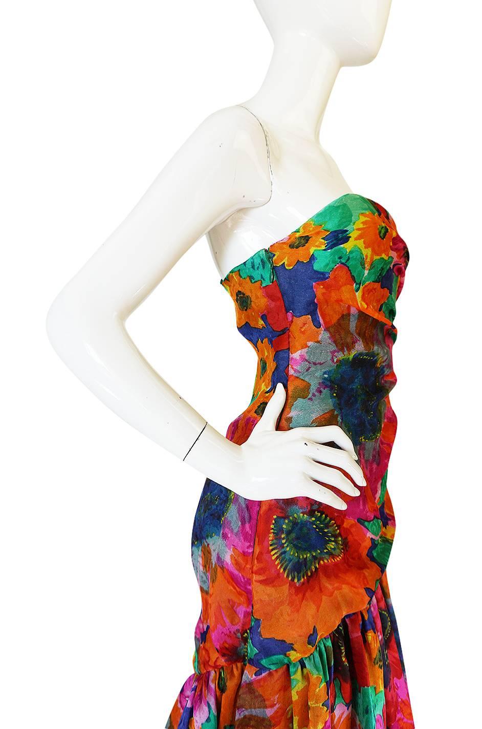 Dated 1986 Exception Scaasi Floral Silk Gazar Gown 1