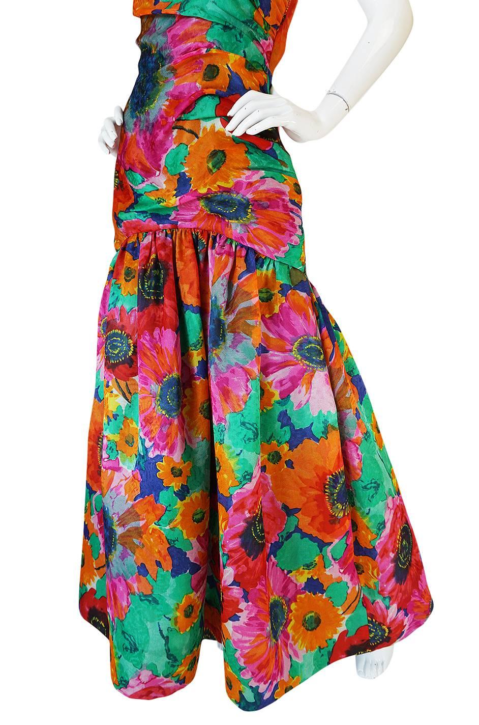 Dated 1986 Exception Scaasi Floral Silk Gazar Gown 4