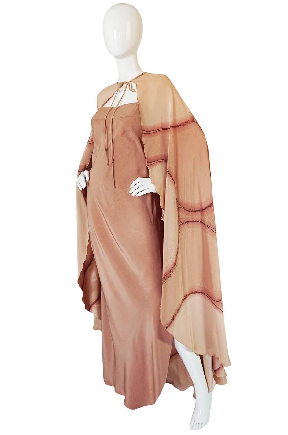 Rare 1960s Hand Painted Silk Andre Murasan Dress & Cape 2