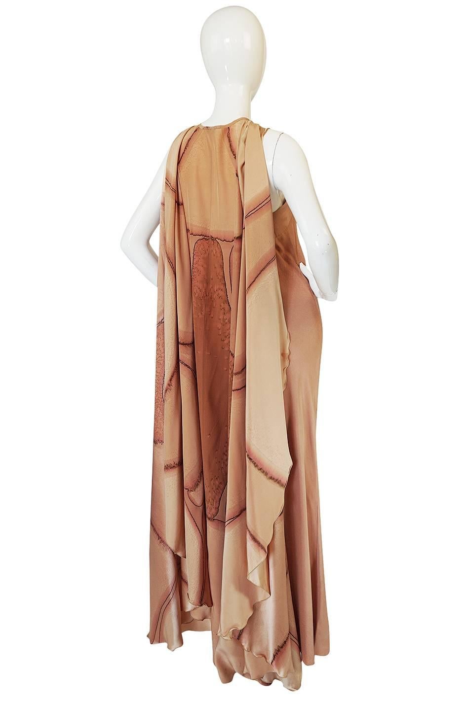 Women's Rare 1960s Hand Painted Silk Andre Murasan Dress & Cape