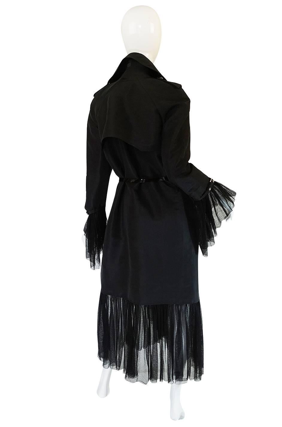 Women's 2006A Chanel Black Silk Tulle Edged Trench Coat
