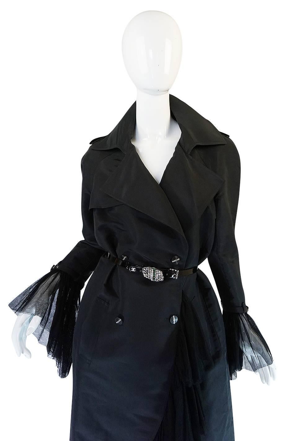 2006A Chanel Black Silk Tulle Edged Trench Coat 1