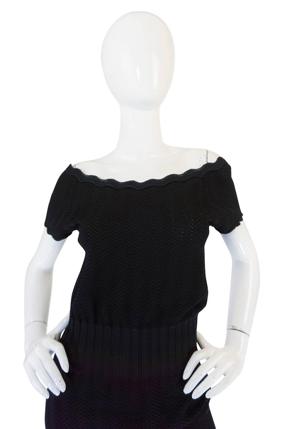 2008A Chanel Beautiful Off Shoulder Black Knit Dress 1