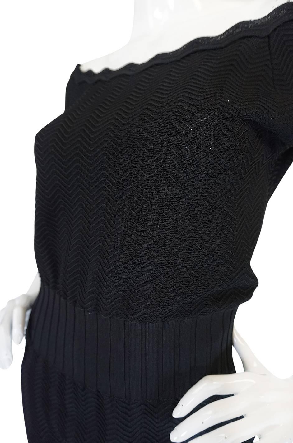 2008A Chanel Beautiful Off Shoulder Black Knit Dress 2