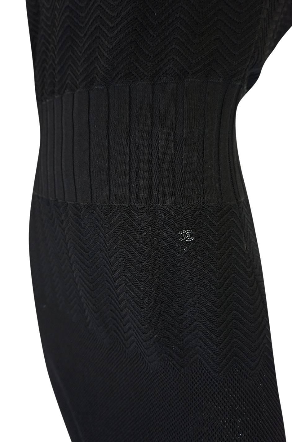 2008A Chanel Beautiful Off Shoulder Black Knit Dress 4