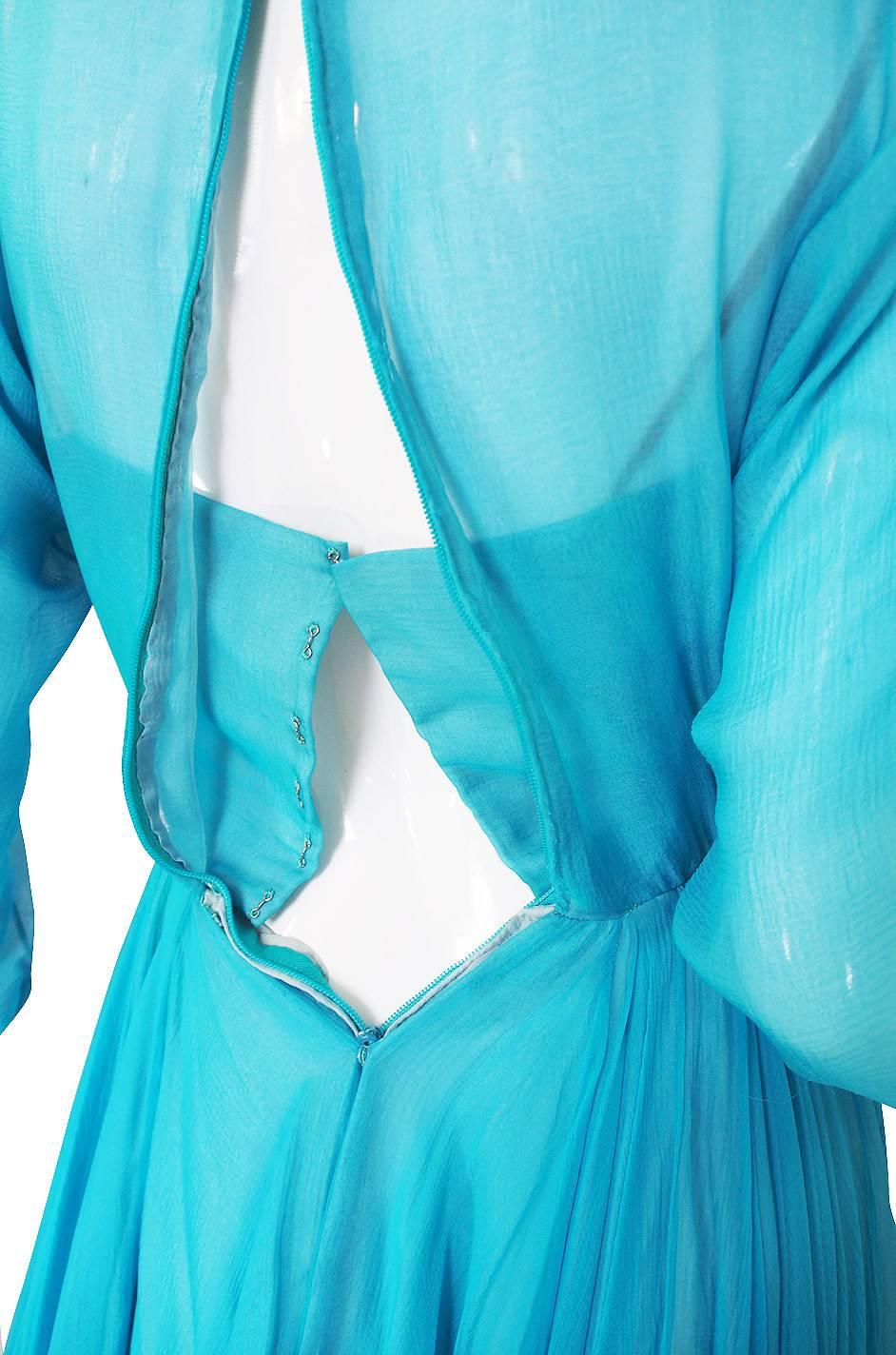 1960s Stunning Blue Silk Chiffon James Galanos Dress 2