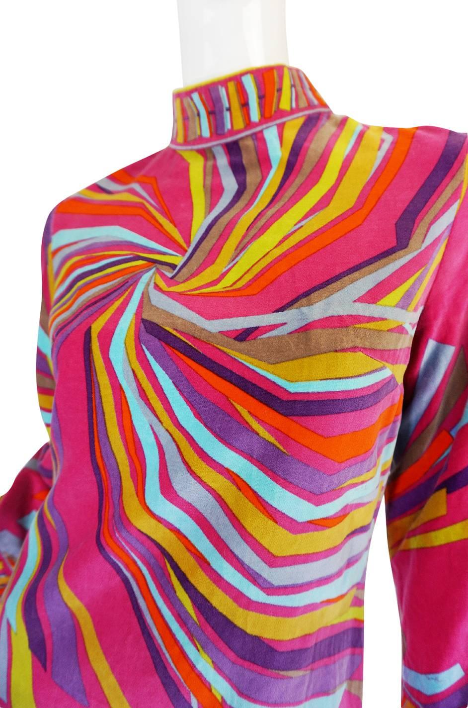 1960s Spectacular Vivid Pink Swirl Pucci Velvet Dress 2