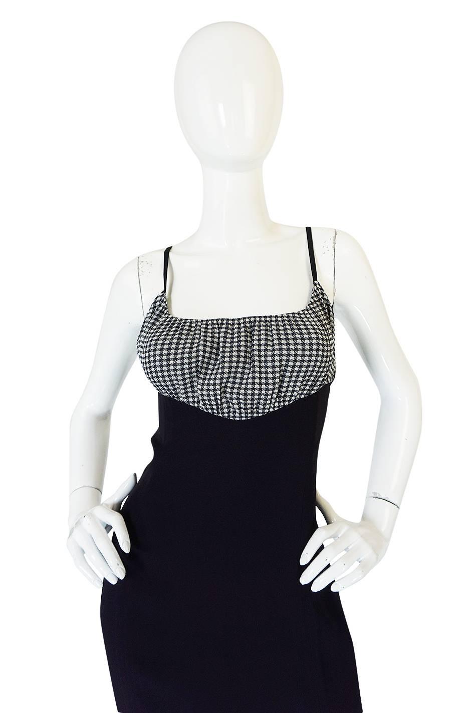 1990s Karl Lagerfeld Navy & Gingham Checked Dress In Excellent Condition In Rockwood, ON