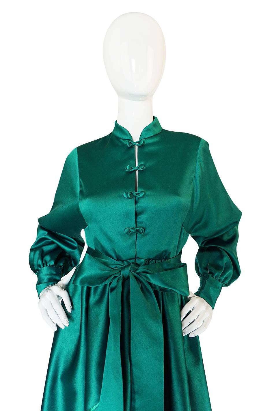 1960s Teal Traina Emerald Green Embroidered Silk Dress 2