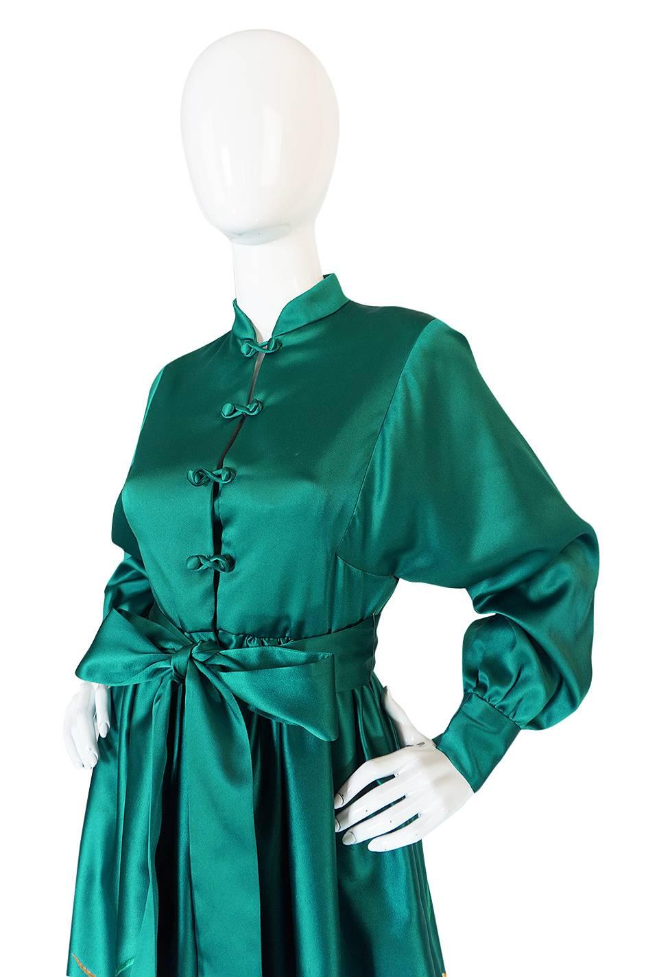 Women's 1960s Teal Traina Emerald Green Embroidered Silk Dress