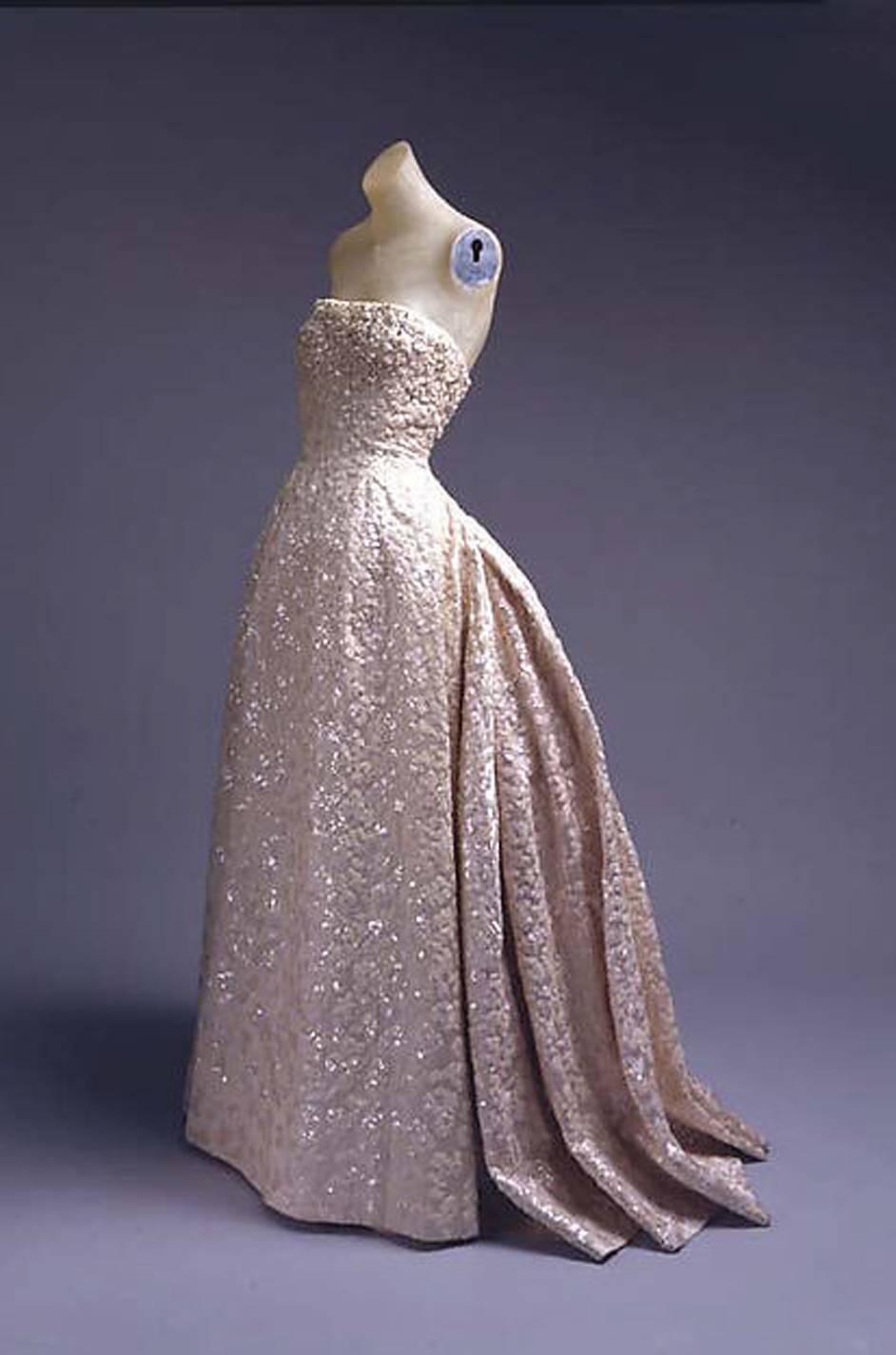 c.1953 Christian Dior Couture Silver & Sequin Fantasy Gown 2