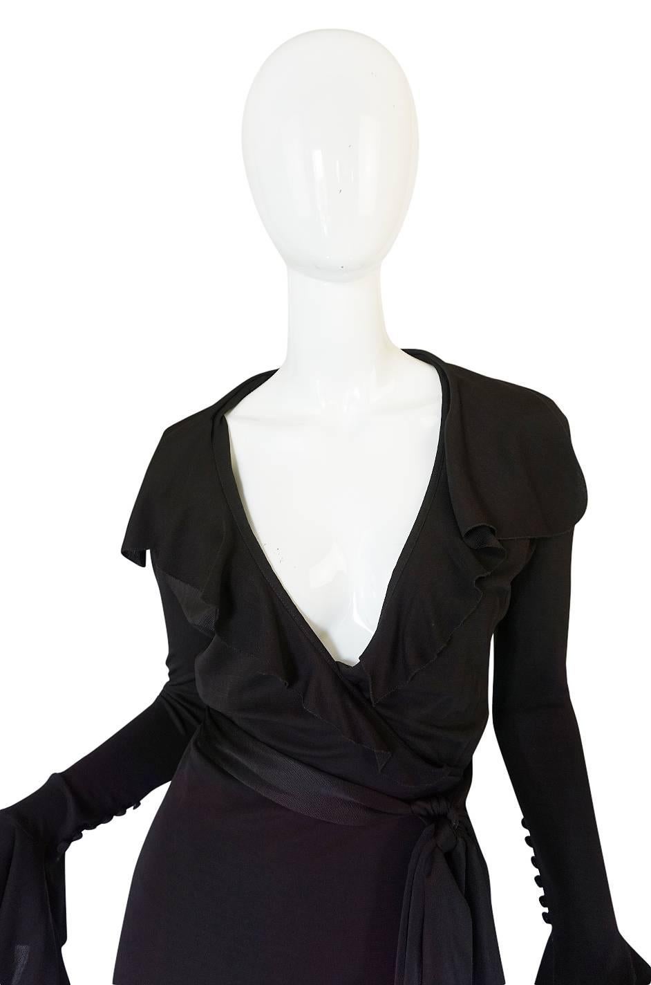 Women's 1990s Chocolate Givenchy Wrapped Ruffled Jersey Dress