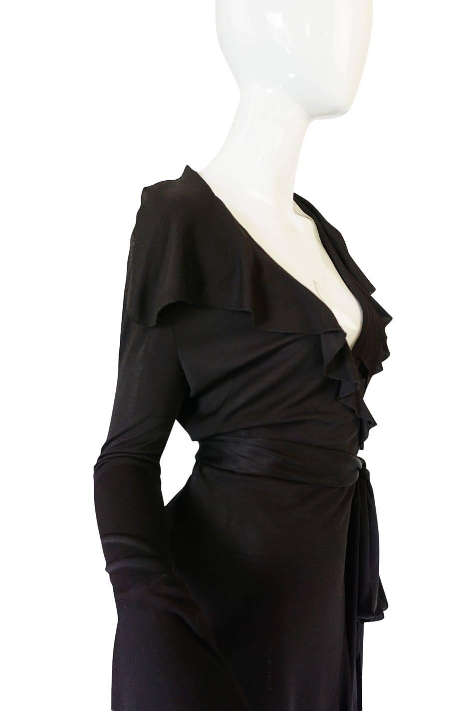 1990s Chocolate Givenchy Wrapped Ruffled Jersey Dress 3